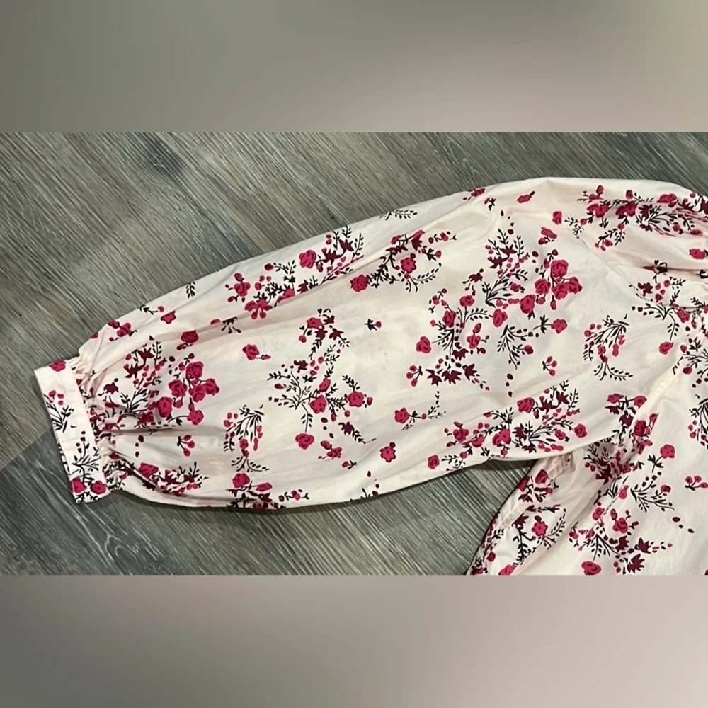 J.Crew classic collarless puff sleeve button down floral shirt size 10